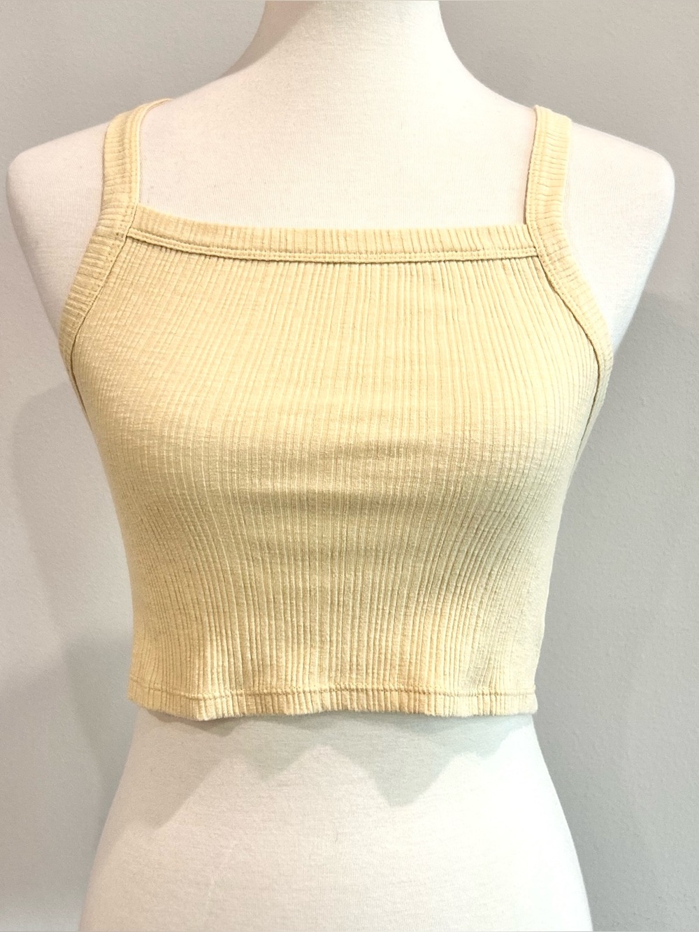 AEO American Eagle Yellow Ribbed Square Neck Crop Camisole Tank Top Size S